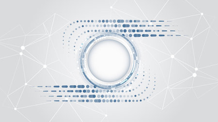 Futuristic design for presentation. Hi-tech computer digital technology concept. Gray background with various technological elements. Abstract technology communication, vector illustration.のイラスト素材