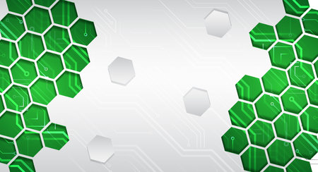 Hi-tech digital technology and engineering concept. Digital template with polygons for medical and science banners or presentations. Abstract hexagons on the gray background.のイラスト素材