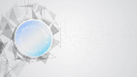 Hi-tech vector illustration with various technology elements. Abstract global sci fi concept. Digital internet communication on gray background. Wide Cyber security internet and networking concept.のイラスト素材