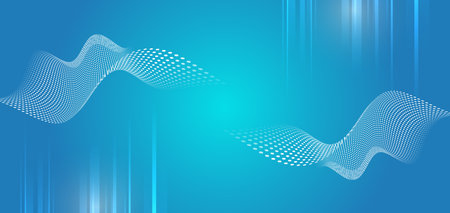 Data transfer and protection, internet communication on blue background. High-tech computer design. Modern vector science presentation. Abstract lines, waves futuristic concept.のイラスト素材