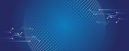Wide Cyber security internet and networking concept. Hi-tech vector illustration with various technology elements. Abstract global sci fi concept. Digital internet communication on blue background.のイラスト素材