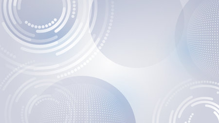 Abstract design consisting of circles, shadows, particles, dots and lines on a gray background. Technological futuristic concept. High-tech communication design for presentation or banner.のイラスト素材