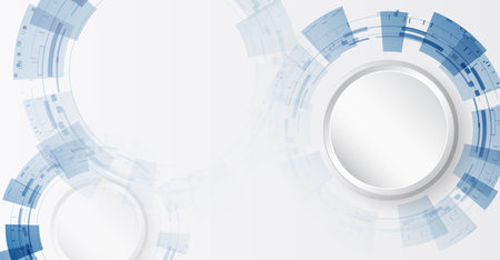 High-tech communication design for presentation or banner. Abstract design consisting of circles, shadows, particles, dots and lines on a gray background. Technological futuristic concept.のイラスト素材