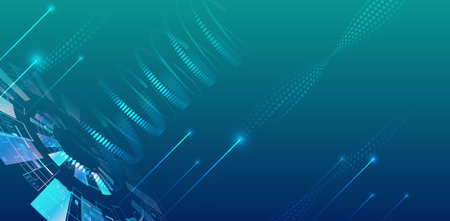 Abstract background with glowing dynamic lines. Futuristic blue stripes with circles. Modern high-tech background for presentations and websites.のイラスト素材