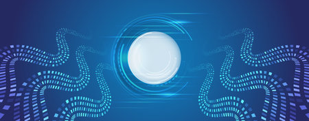 Elegant blue gradient creates a technological, digital and innovative atmosphere. Great for design banner, presentation. Abstract futuristic background with smooth wavy lines and glowing elements.のイラスト素材