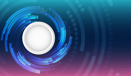 Ideal for high-tech, innovation, science and IT presentations or technology-themed visuals. Futuristic digital background with a circular design and glowing blue geometric shapes.のイラスト素材