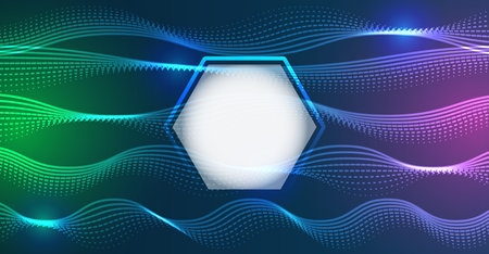 An abstract wave of glowing blue dots on a dark background, symbolizing a digital flow, data stream or a futuristic technology concept. Perfect for technology or artificial intelligence visualization.のイラスト素材