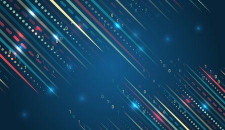 Structuring big data with an abstract grid of points and information flows symbolizing the analysis, processing and transmission of data in a digital environment.のイラスト素材