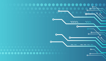 Hi-tech computer digital technology concept. Wide Blue background with various technological elements. Abstract circle technology communication, vector illustration. Futuristic design for presentationのイラスト素材