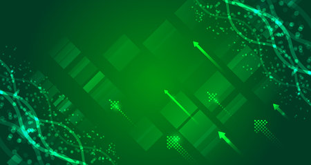 Abstract green technology background with glowing arrows and geometric shapes. Futuristic digital design symbolizing growth, innovation, and progress.のイラスト素材