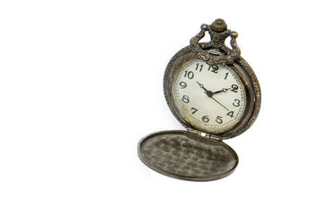 vintage pocket watch isolated white backgroundの写真素材