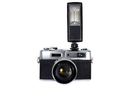vintage camera on isolated white backgroundの写真素材