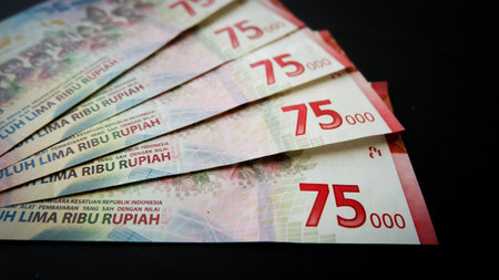 A portrait of new banknotes for Rp.75.000 issued in 2020. The Commemorate 75th anniversary of Rep.Indonesia's independenceの写真素材