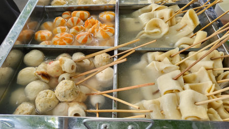 Chinese dumplings at street food market in Bangkok, Thailand.の写真素材