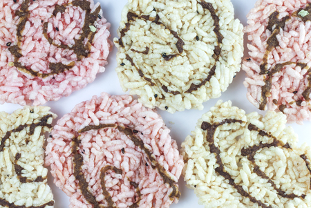 Rice Crackers snack on white backgroundの写真素材