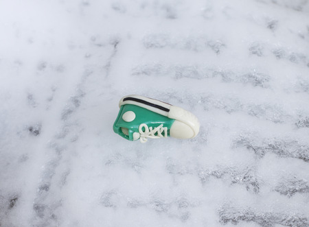 Shoes simulation on ice background,Christmasの写真素材