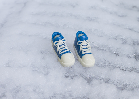 Shoes simulation on ice background,Christmasの写真素材