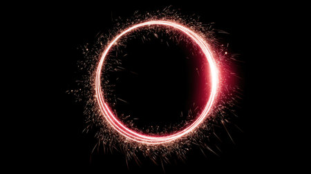 A mesmerizing circle of glowing sparks creates a stunning visual effect against a black background, perfect for creative designs and festive themes.の素材