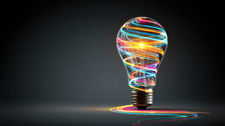This stunning image features a light bulb filled with vibrant swirls of color, symbolizing creativity and innovation. Perfect for representing bright ideas.の素材