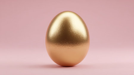 This stunning image features a shiny golden egg set against a soft pink background, perfect for spring celebrations and symbolizing wealth and prosperity.の素材
