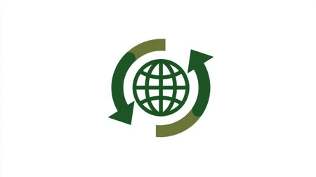 This graphic features a green globe surrounded by circular arrows, symbolizing sustainability and recycling, emphasizing the importance of environmental awareness and eco-friendly practices.の素材