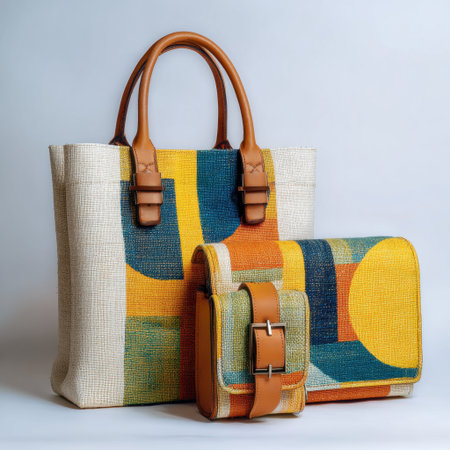 This image features a collection of colorful handcrafted bags, showcasing unique designs and modern aesthetics perfect for fashion enthusiasts and lifestyle contexts.の素材