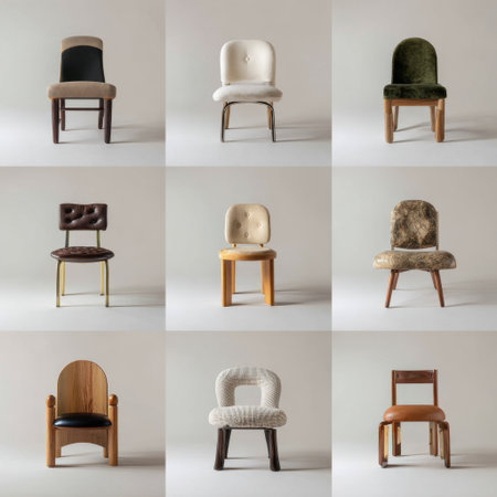 A diverse collection of stylish chairs showcasing unique designs, textures, and materials, perfect for inspiring modern interior decor concepts and aesthetics.の素材