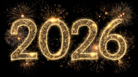 Celebrate the arrival of 2026 with this stunning fireworks display. The vibrant colors and sparkling lights create an atmosphere of joy and festivity.の素材