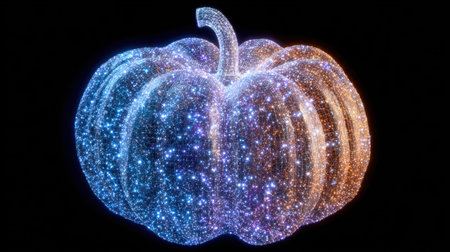 This stunning image features a sparkling pumpkin created from starlight against a dark backdrop, perfect for autumn decorations and Halloween celebrations.の素材
