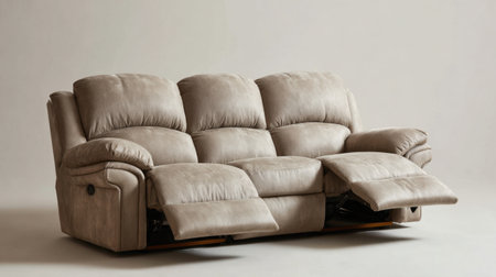 This elegant reclining sofa features soft beige leather upholstery and adjustable backrest, perfect for enhancing comfort in any living space.の素材