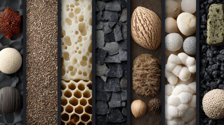 A captivating display of various textures and materials, showcasing the beauty of nature and design. This arrangement serves as inspiration for artistic projects and interior decor.の素材