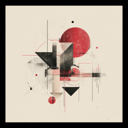 This abstract composition showcases a harmonious blend of geometric shapes and bold colors, creating a striking visual impact. Ideal for modern design projects.の素材