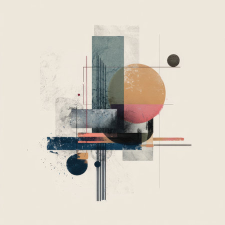 This abstract geometric artwork features a blend of shapes and colors, creating a unique visual experience. Ideal for modern decor and artistic designs.の素材