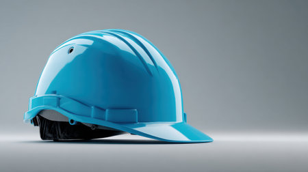 A vibrant blue safety helmet designed for construction and industrial applications, showcasing a glossy finish and sturdy build. Ideal for promoting safety awareness.の素材