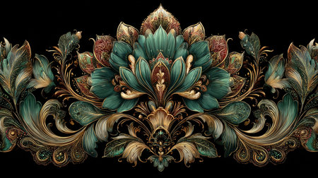 This stunning floral design features intricate patterns and vibrant colors, creating a sense of elegance and beauty. Ideal for various artistic projects.の素材