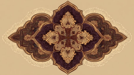 This stunning vintage ornament design features intricate floral patterns and a rich color palette, perfect for adding elegance to any decor.の素材