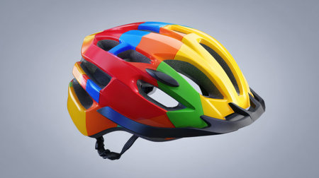 A vibrant and colorful bicycle helmet designed for safety and style in cycling activities, perfect for enthusiasts seeking protection and comfort.の素材