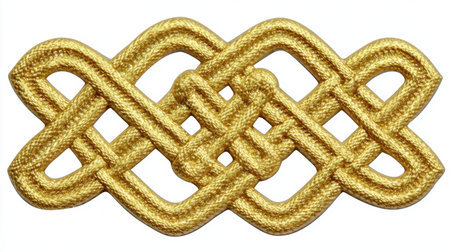 This stunning intricate gold knot design represents unity and eternity, showcasing the beauty of craftsmanship and artistry. Ideal for decoration and creative projects.の素材