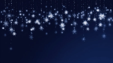 A beautiful winter scene featuring delicate snowflakes gracefully falling against a rich dark blue background, perfect for seasonal and holiday themes.の素材