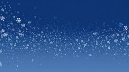 A serene winter background featuring delicate snowflakes gently falling against a deep blue sky, perfect for holiday themes and seasonal designs.の素材