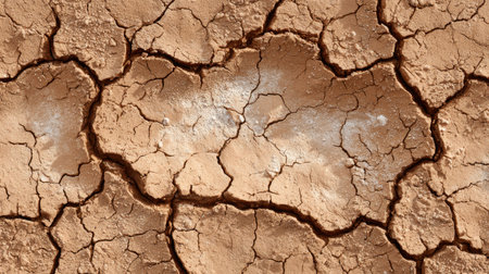 A close-up view of dry, cracked earth highlights the effects of drought and lack of moisture in the environment, showcasing natural patterns.の素材