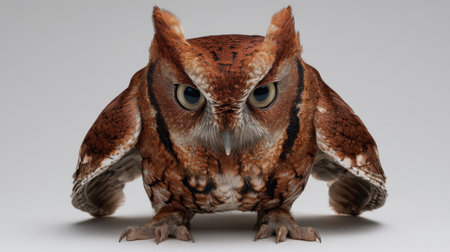 This stunning close-up of a majestic owl captures its intricate feathers and intense gaze, showcasing the beauty and elegance of wildlife. Perfect for nature enthusiasts.の素材