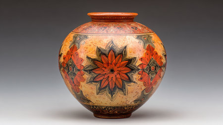 This exquisite handcrafted ceramic pot features a captivating floral design, rich color palette, and reflects traditional craftsmanship ideal for art enthusiasts.の素材
