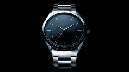 This image features a stylish silver watch with a modern and minimalist design, showcasing its elegance against a dark backdrop. Perfect for fashion enthusiasts.の素材