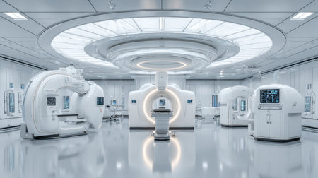 A spacious and modern medical imaging facility featuring advanced equipment and a sterile design. The room emphasizes innovation in healthcare technology.の素材