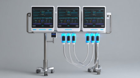 This image showcases advanced medical equipment designed for patient monitoring and treatment in critical care environments, highlighting innovative technology.の素材
