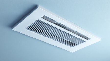 This image features a sleek ceiling air vent with a modern grille design, perfect for enhancing airflow in various interior spaces. Ideal for home and office use.の素材
