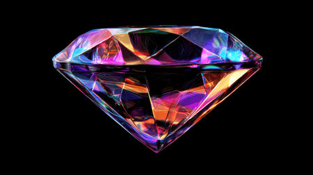 A stunning and vibrant diamond gem shines against a dark background, showcasing intricate light reflections and refractions that create an enchanting visual display.の素材