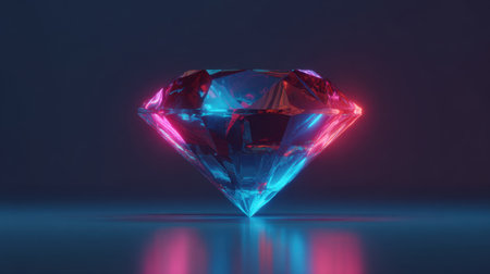 This captivating image features a radiant diamond displaying bright blue and pink lighting, showcasing its clarity, reflections, and luxurious beauty.の素材