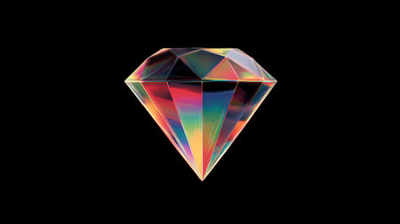 This stunning image features a colorful gemstone with vibrant rainbow reflections set against a sleek black background, showcasing luxury and elegance.の素材